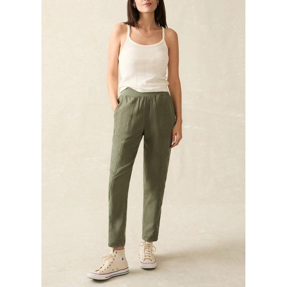 Faherty Linen Blend Elastic Waist‎ Tapered Arlie Pants in Thyme Medium - Picture 12 of 12